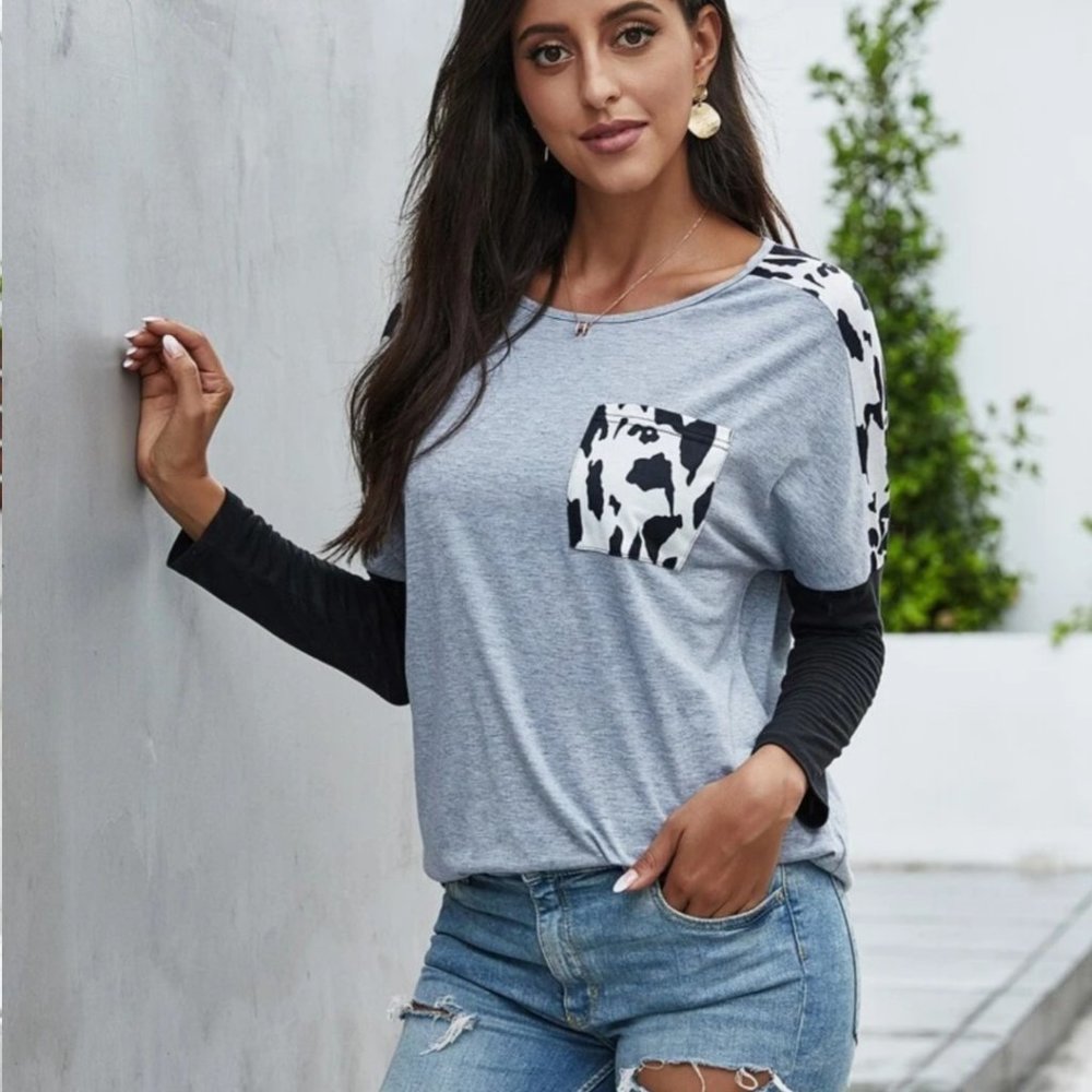 Fun Cow Print Long Sleeve tee